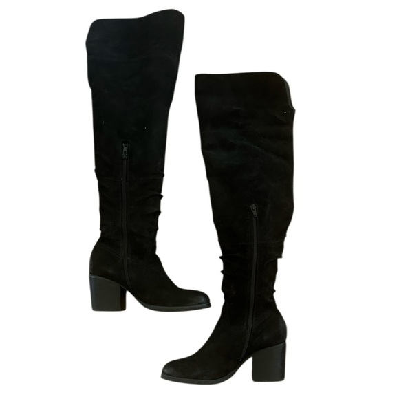 Aldo Over the Knee Velvet Suede Textured Boots, Black, Size 8.5 - Picture 2 of 11